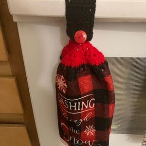 Holiday Plaid Hanging Towel with Button: Dashing Through the Snow.